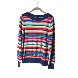 Talbots Rainbow Stripe Crewneck Sweater Lambs Wool Blend Women's  Long Sleeve  L